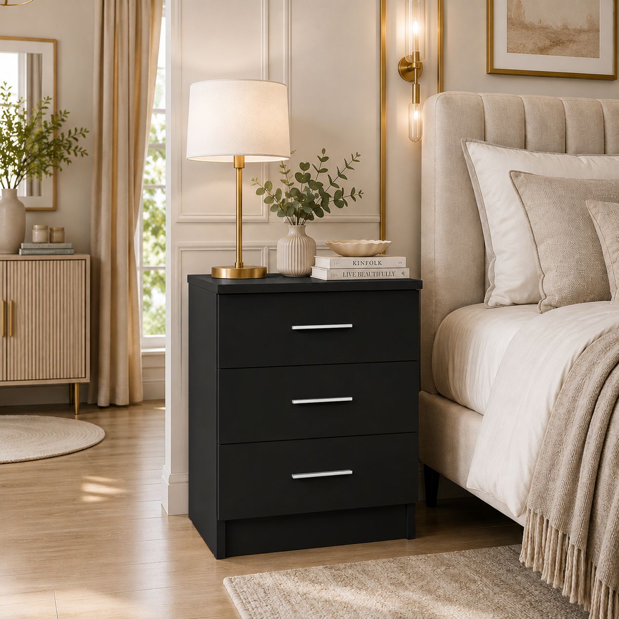 3-Drawer Bedside Table – Compact Nightstand with Storage – Multiple Finishes – Modern Bedroom Furniture