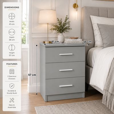 3-Drawer Bedside Table – Compact Nightstand with Storage – Multiple Finishes – Modern Bedroom Furniture