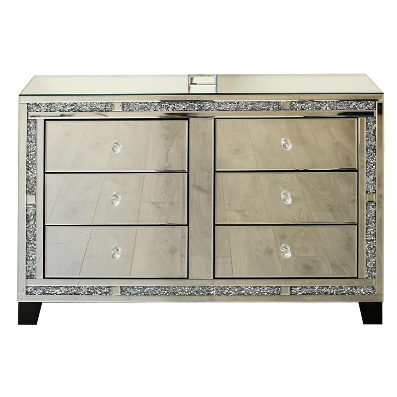 Valencia Mirrored 6 Drawer Chest – Silver Glass, Crushed Diamond or Plain Finish, Pre-Assembled