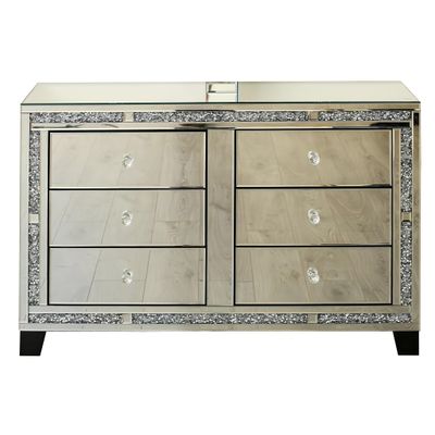 Valencia Mirrored 6 Drawer Chest – Silver Glass, Crushed Diamond or Plain Finish, Pre-Assembled