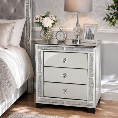 Valencia Mirrored Bedside Table – 3 Drawer Nightstand, Crushed Diamond or Plain Finish, Pre-Assembled