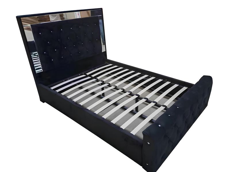 Plush Velvet Ottoman Storage Bed with Gas Lift – Double or King Size – Blue, Black, or Grey