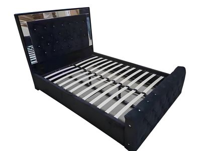 Plush Velvet Ottoman Storage Bed with Gas Lift – Double or King Size – Blue, Black, or Grey