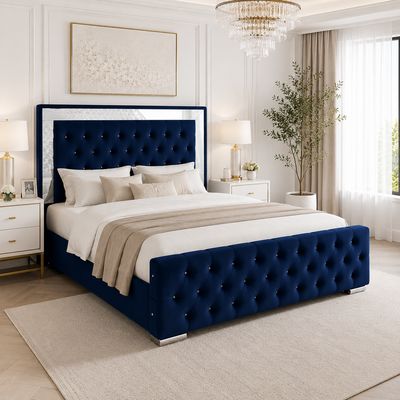Plush Velvet Ottoman Storage Bed with Gas Lift – Double or King Size – Blue, Black, or Grey