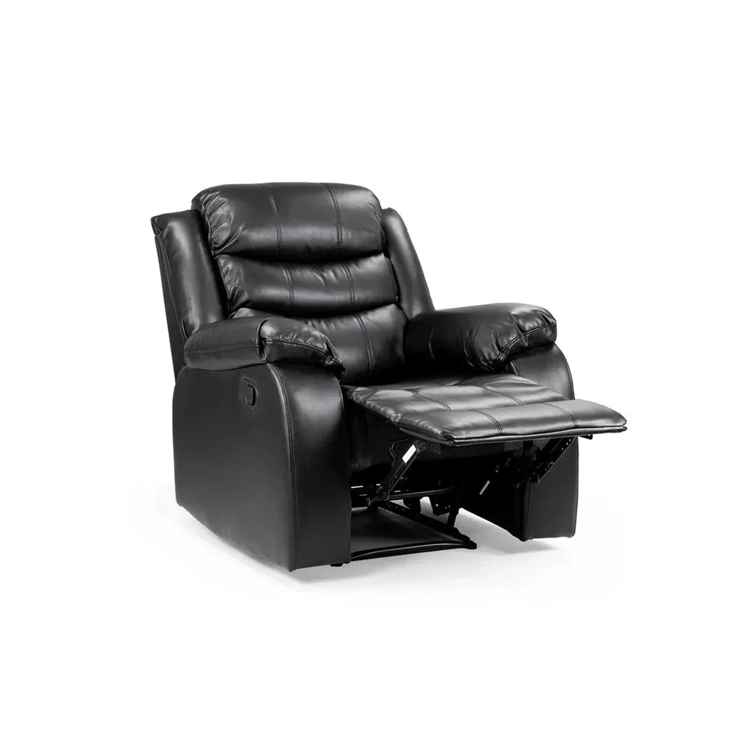 Roma Recliner Sofa Set 3+2+1 – Air Leather Reclining Sofas with Cup Holders, Black or Brown