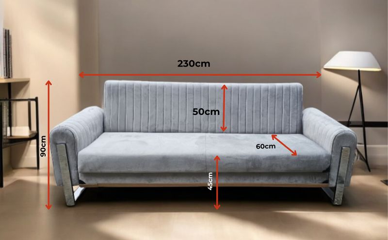 Houston 3 Seater Sofa Bed with Storage – Click Clack Recliner, Foam Cushion Sofa, Grey or Brown