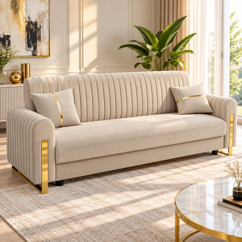 Houston 3 Seater Sofa Bed with Storage – Click Clack Recliner, Foam Cushion Sofa, Grey or Brown