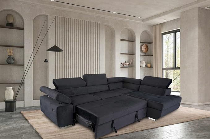 ARTIC Corner Sofa Bed with Storage &amp; USB Charging – Pull-Out Double Bed with Adjustable Headrests – Left or Right-Hand Facing