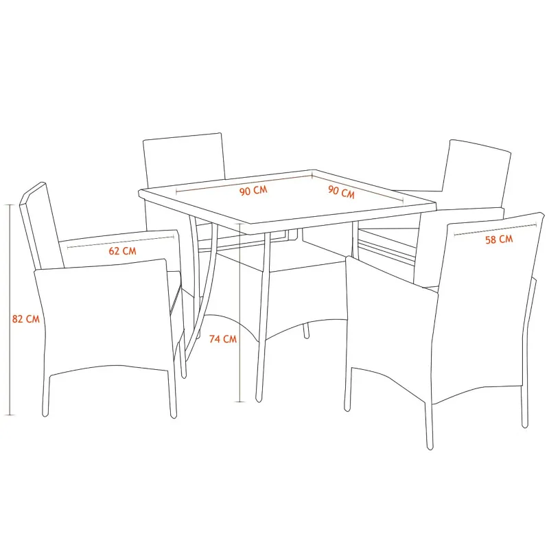 5-Piece Rattan Patio Dining Set – Brown Wicker Chairs &amp; Glass-Top Table – Outdoor Garden Furniture for 4