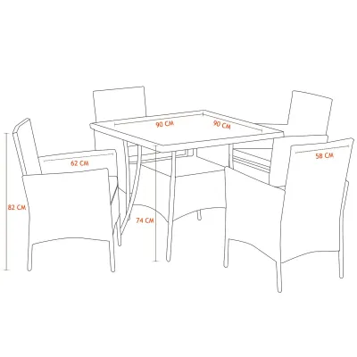 5-Piece Rattan Patio Dining Set – Brown Wicker Chairs &amp; Glass-Top Table – Outdoor Garden Furniture for 4