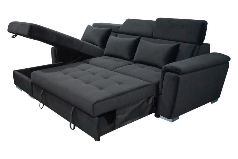 Antonio Velvet Corner Sofa Bed with Storage &amp; USB – Universal Side, Medium Firm, Double Sleeper