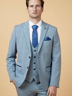 Marc Darcy Bromley Sky Blue Check Suit Jacket