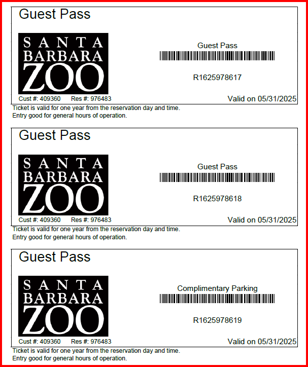 Santa Barbara Zoo for 2 includes Parking