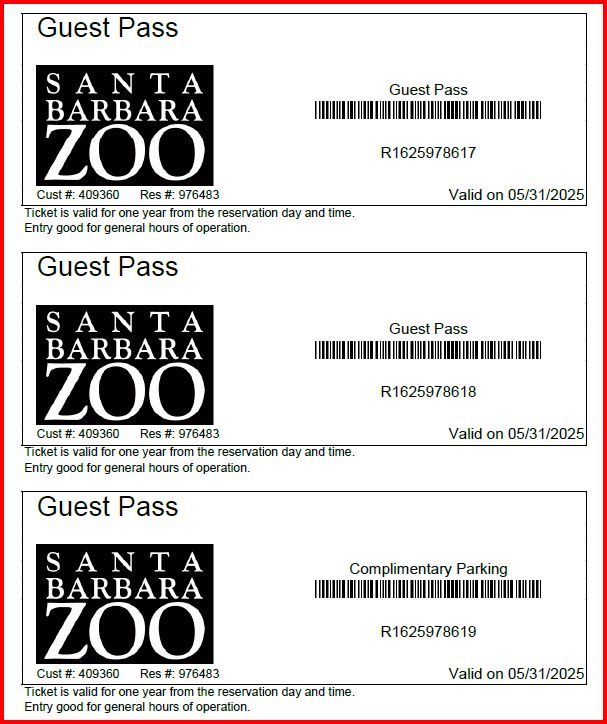 Santa Barbara Zoo for 2 includes Parking