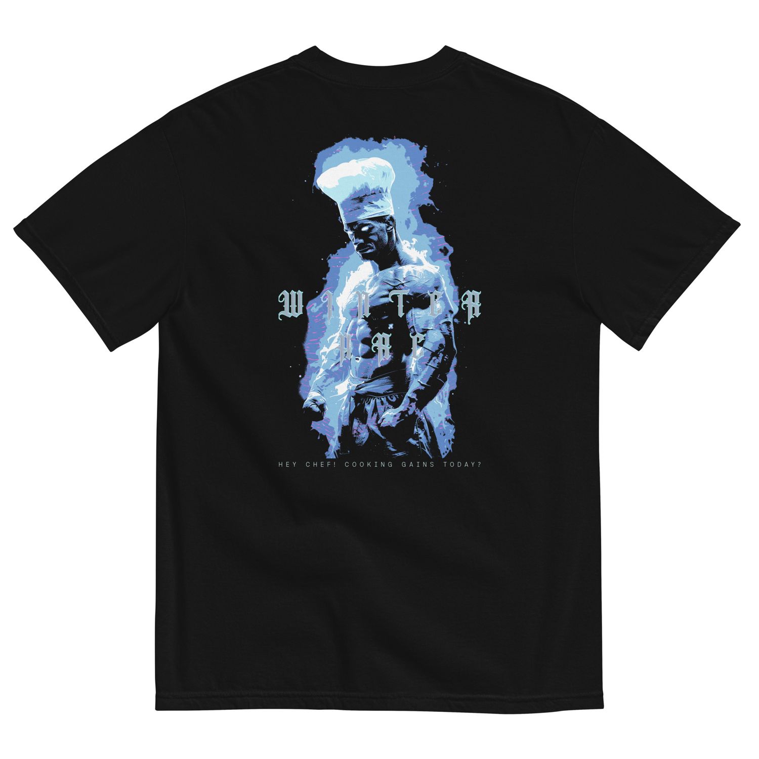 Man enveloped in icy blue flames, part of the &#39;Winter Arc&#39; trend, exuding power with a chef’s hat.