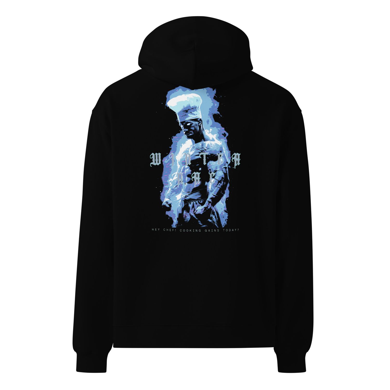 Man enveloped in icy blue flames, part of the &#39;Winter Arc&#39; trend, exuding power with a chef’s hat.