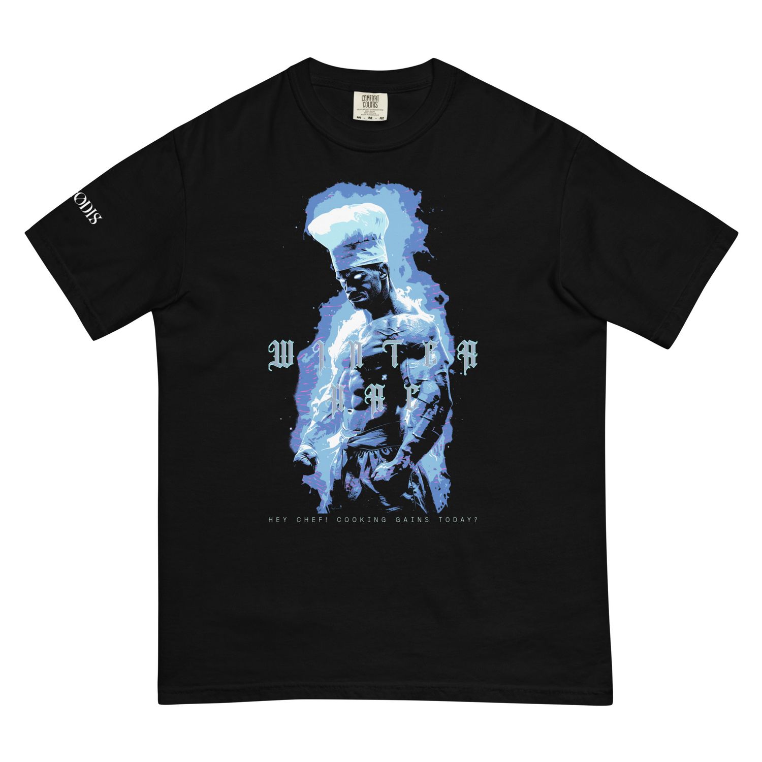 Man enveloped in icy blue flames, part of the &#39;Winter Arc&#39; trend, exuding power with a chef’s hat.