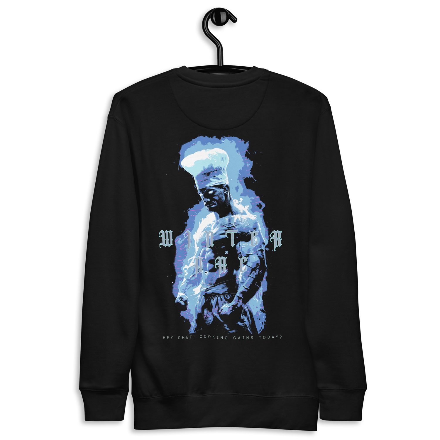 Man enveloped in icy blue flames, part of the &#39;Winter Arc&#39; trend, exuding power with a chef’s hat.