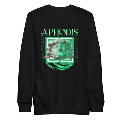 Medusa Mythology Graphic Tee with glowing green Medusa head design.
