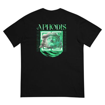 Medusa Mythology Graphic Tee with glowing green Medusa head design.
