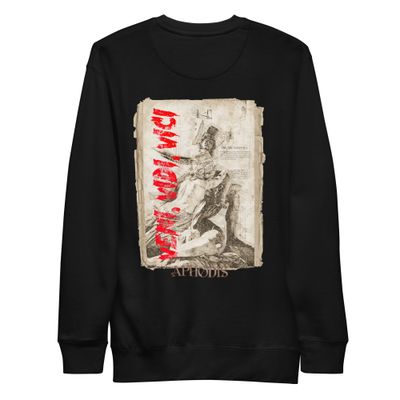 Veni Vidi Vici Graphic Tee featuring an ancient Roman statue with bold red lettering over parchment background, symbolizing victory.
