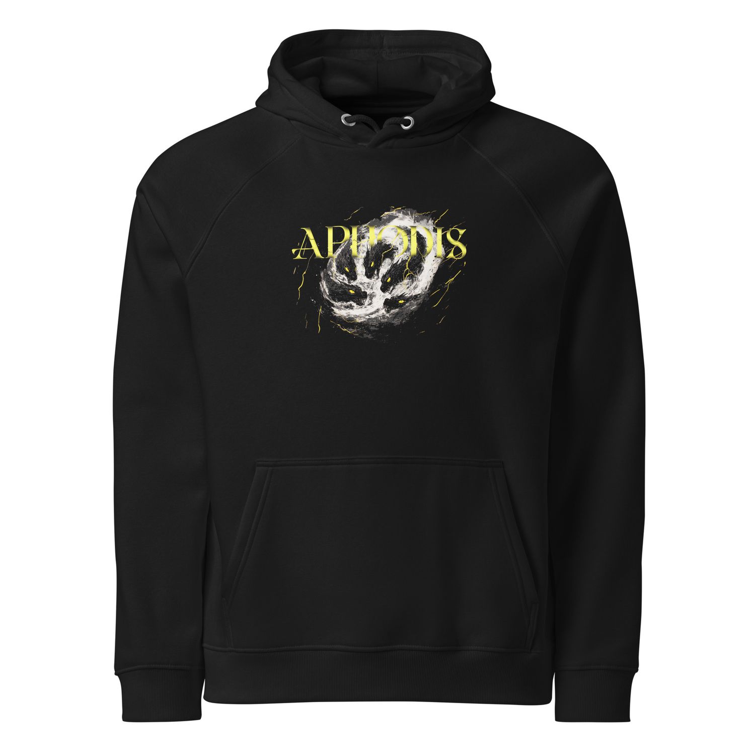 Gothic Hydra graphic with four serpent heads and electric yellow accents, symbolizing mythical power and resilience.