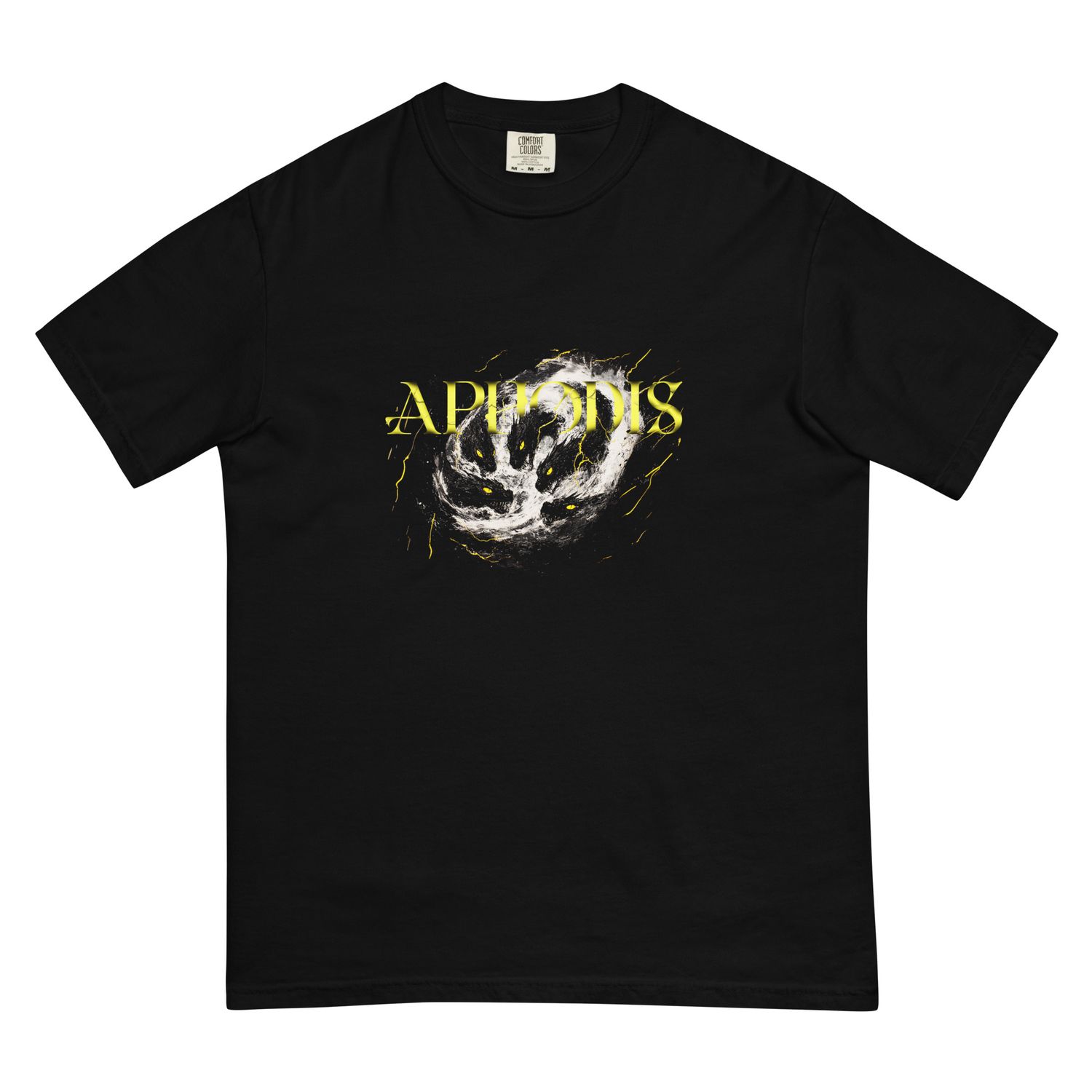 Gothic Hydra graphic with four serpent heads and electric yellow accents, symbolizing mythical power and resilience.