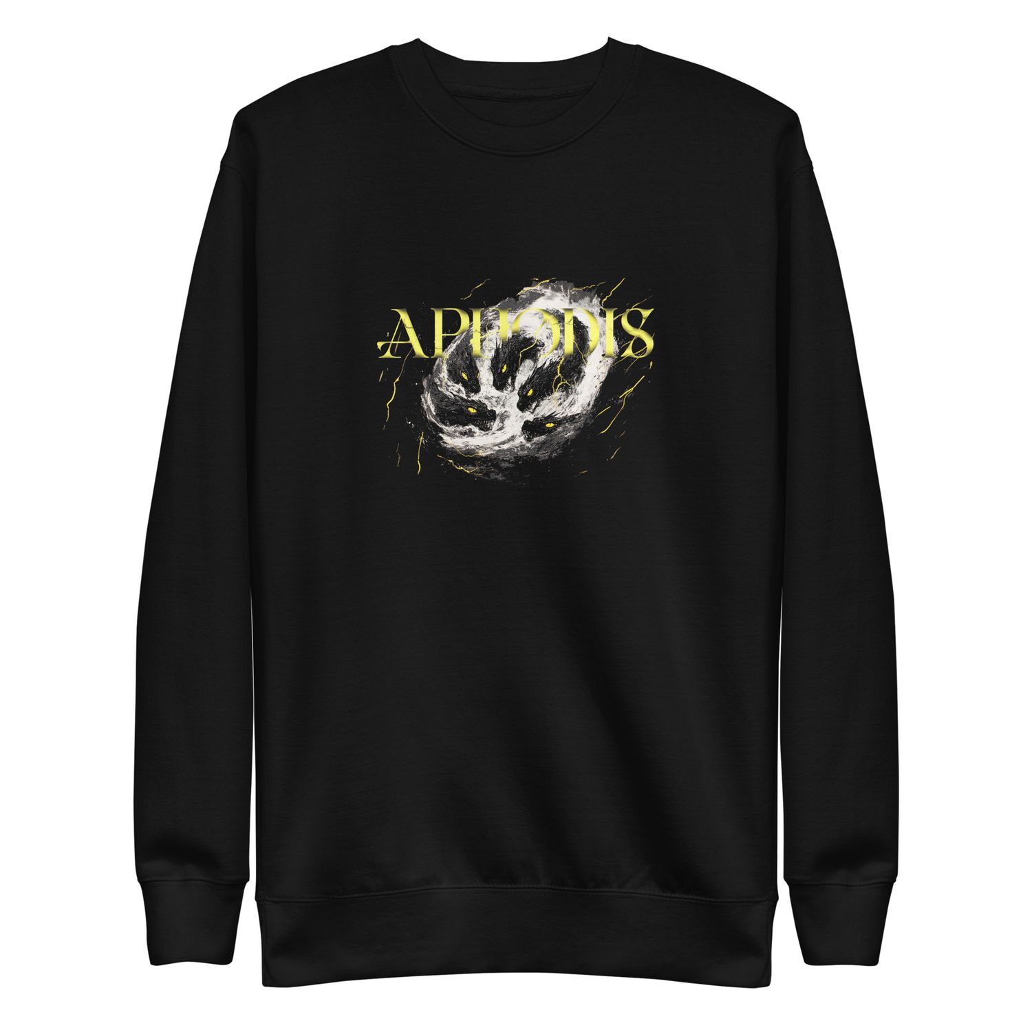 Gothic Hydra graphic with four serpent heads and electric yellow accents, symbolizing mythical power and resilience.