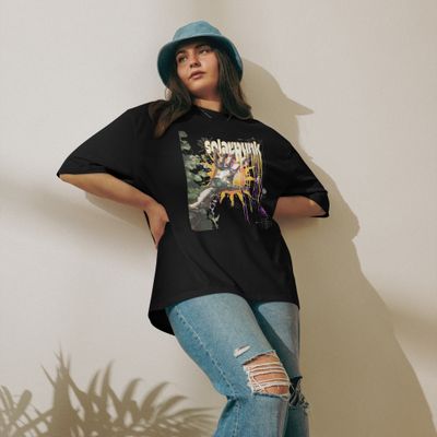 Solarpunk Revolution graphic design featuring a robotic hand with greenery, vibrant sunburst, and futuristic elements. Ideal for eco-futuristic hoodies, t-shirts, and sweatshirts.