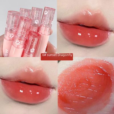 Kakashow Bubble Bear Mirror Lip Glaze Spring And Summer Glass Doodle Lip Moisturizing White Lipstick Mist Lip Glaze