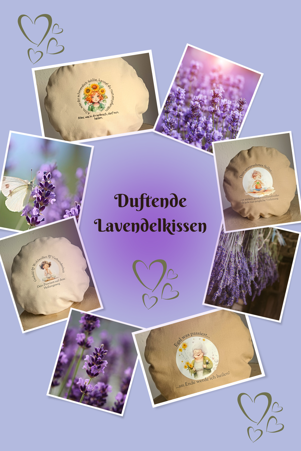 Duftende Lavendelkissen in 2 Größen (20cm / 30 cm) und vier verschiedenen Designs