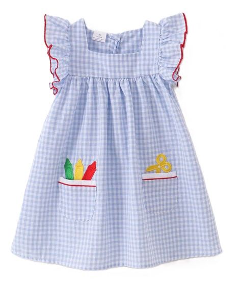 Blue Gingham Applique Crayon Dress, Size: 4T