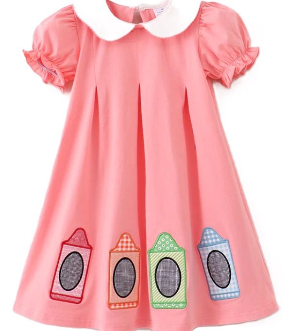 Coral Crayon Appliqué Dress, Size: 4T