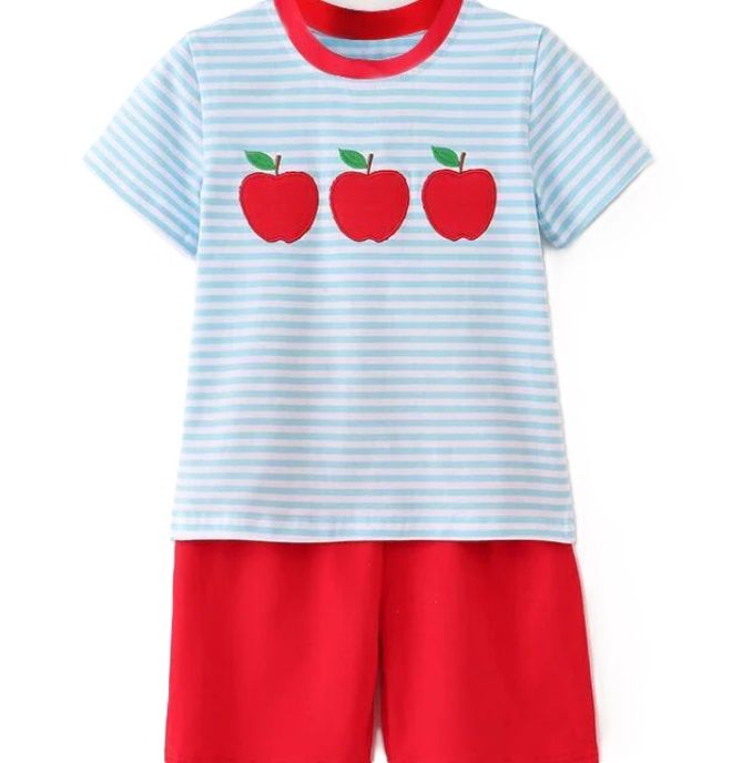 Back to School Boys Applique Apple Set
