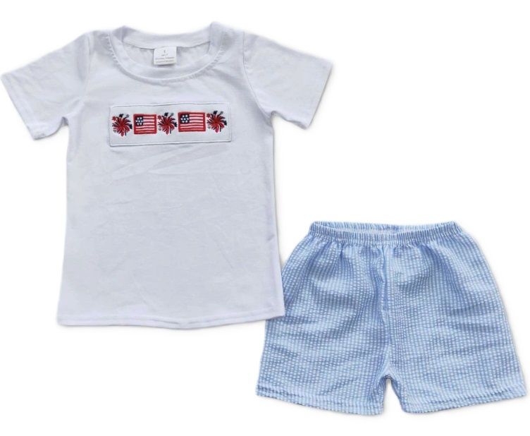 Embroidered Flag Seersucker Set