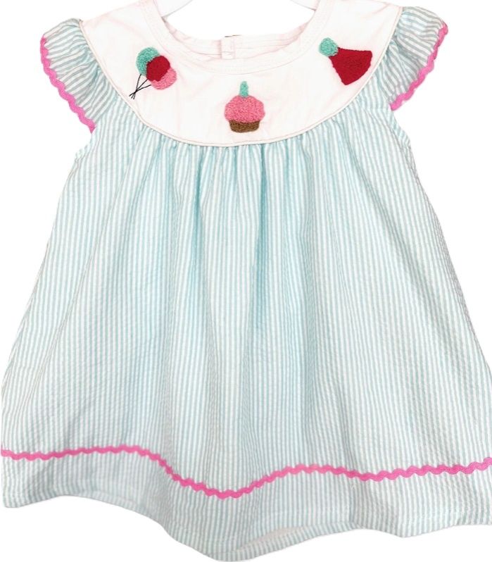 French Knot Seersucker Birthday Dress