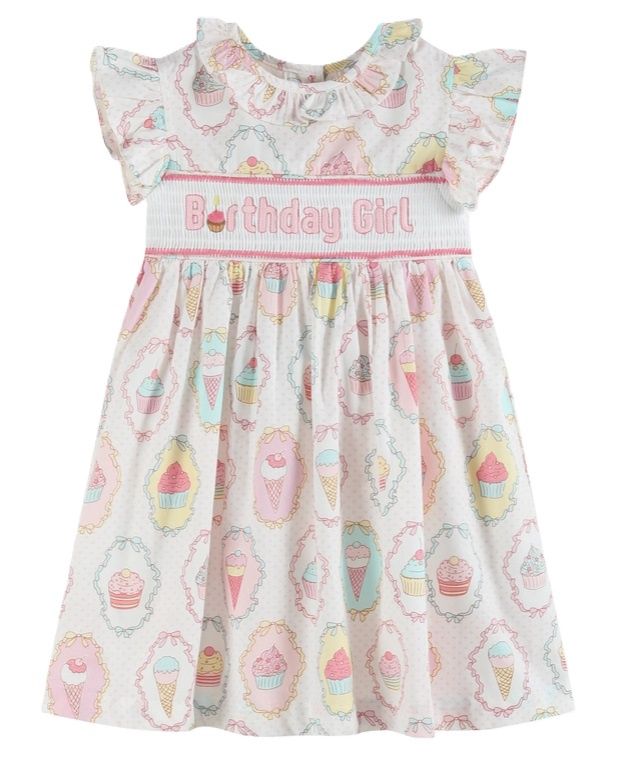 Smocked Birthday Girl Cupcake Dress