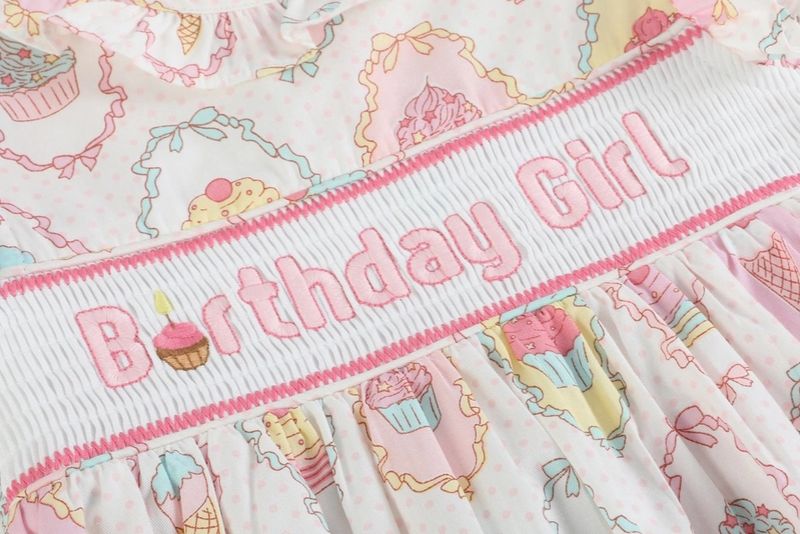 Smocked Birthday Girl Cupcake Dress