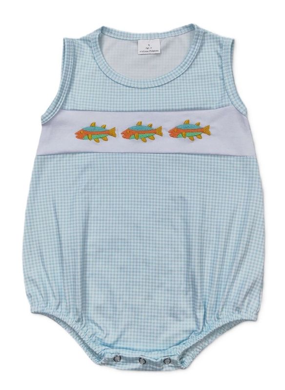 Aqua Embroidered Fish Romper