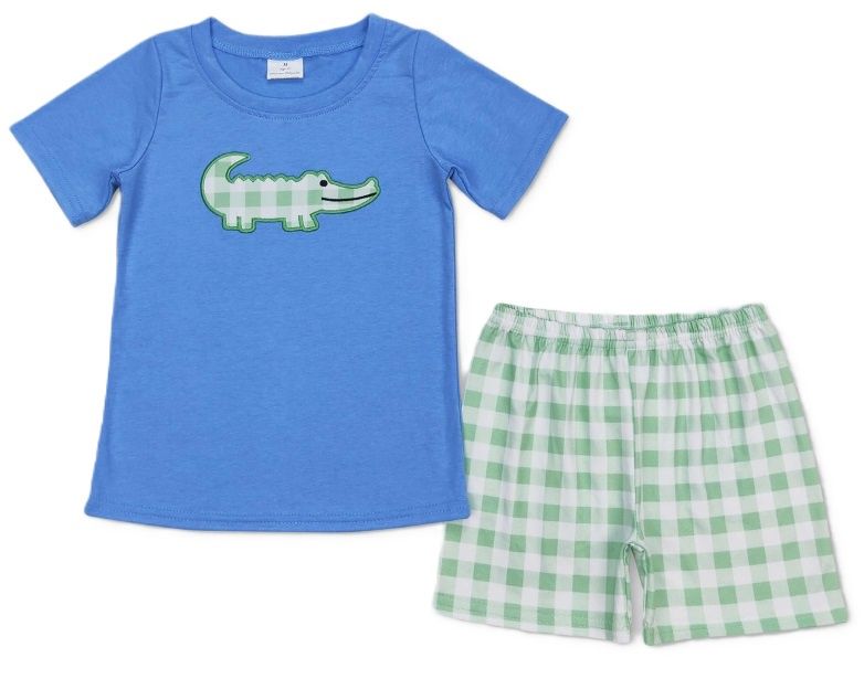 Applique Gingham Gator Set