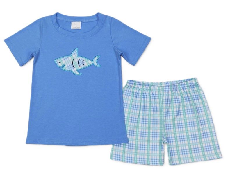 Gingham Applique Shark Set