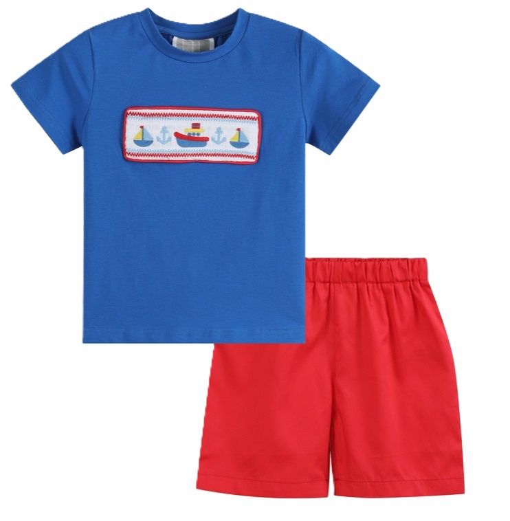 Smocked Blue Boat Set