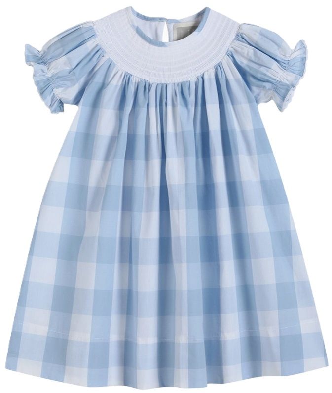 Classic Light Blue Big Gingham Bishop Dress