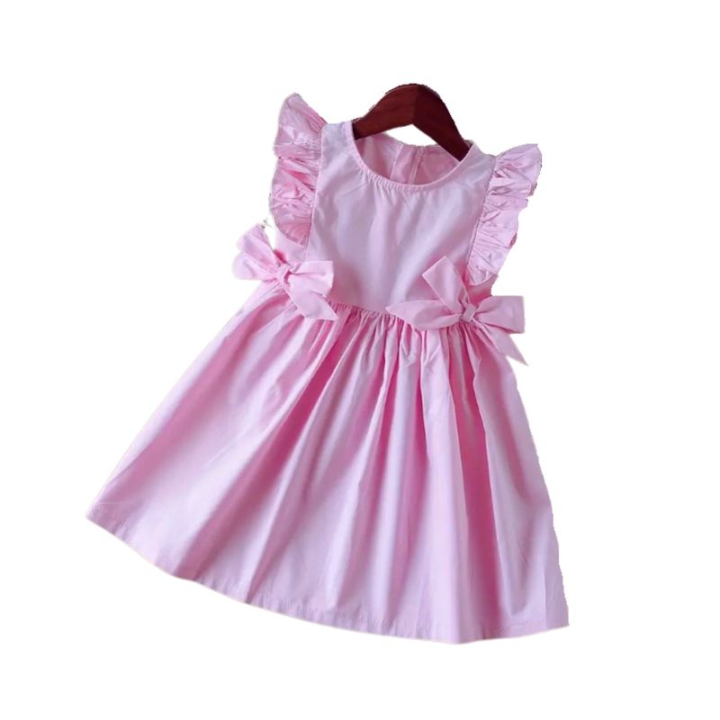 Classic Pink Flutter Sleeve Dress with Side Bows