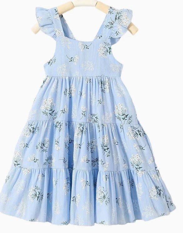 BLUE GAUZE FLORAL DRESS