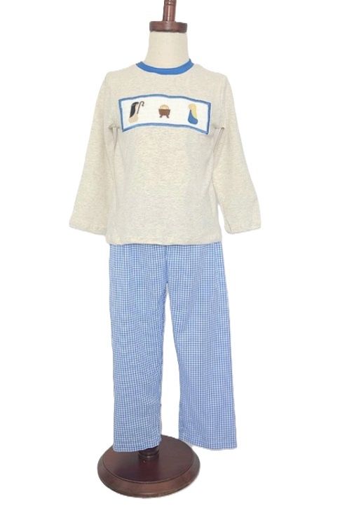 Smocked Blue Nativity Set