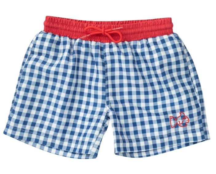 Prodah Navy Gingham Swim Trunks