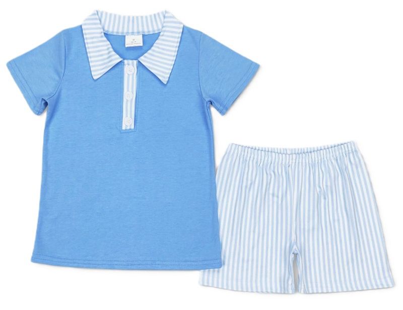 Blue Striped Collared Shirt Set