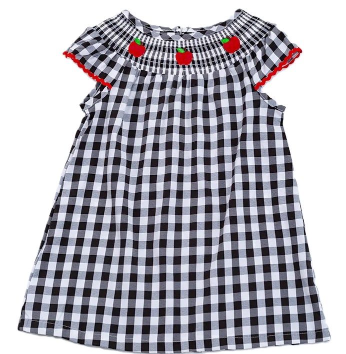 Black Gingham Smocked Apple Dress