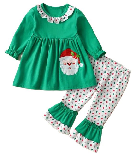 Green Polka Dot Santa Set